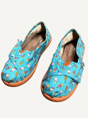 Toms Kids Turquoise Ice Cream Print Slip-On Sneakers